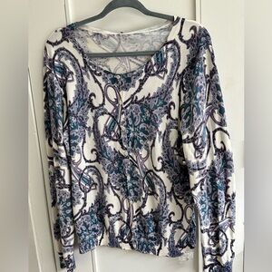 Talbots Silk Blend Paisley Cardigan XL Purple Teal Cream Elevated Chic NWT